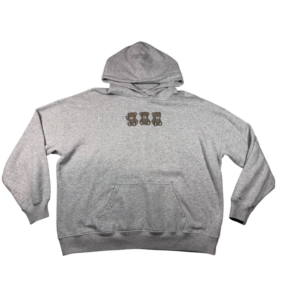 Hollister Women’s M Gray Teddy Bear Embroidered Hoodie Oversized Pullover